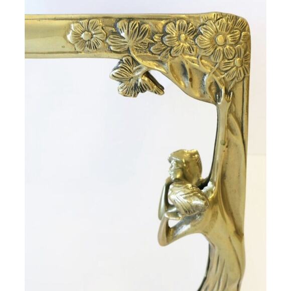 Solid Brass Art Nouveau Vanity Mirror 3D Lady In Gown Dresser Table Decor Vtg - Picture 8 of 12